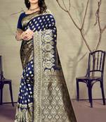Navy Blue Woven Art Silk Saree With Blouse