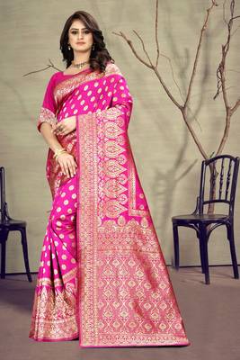 Pink Woven Art Silk Saree With Blouse 1