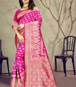 Pink Woven Art Silk Saree With Blouse