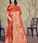 Red Woven Art Silk Saree With Blouse