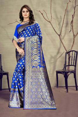 Royal Blue Woven Art Silk Saree With Blouse 1