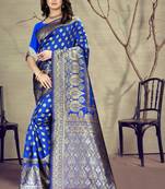 Royal Blue Woven Art Silk Saree With Blouse