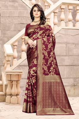 Maroon Woven Art Silk Saree With Blouse 5