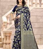 Navy Blue Woven Art Silk Saree With Blouse