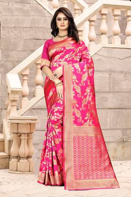 Pink Woven Art Silk Saree With Blouse 1
