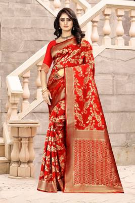 Red Woven Art Silk Saree With Blouse 1