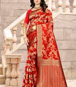 Red Woven Art Silk Saree With Blouse