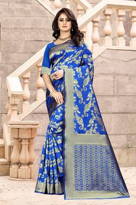 Royal Blue Woven Art Silk Saree With Blouse 3