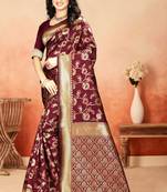 Maroon Woven Art Silk Saree With Blouse
