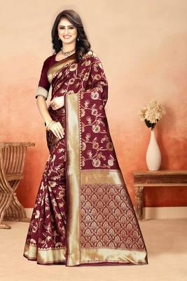 Maroon Woven Art Silk Saree With Blouse 4