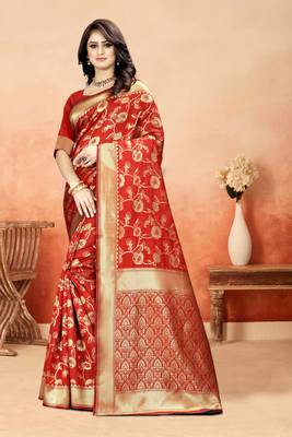Red Woven Art Silk Saree With Blouse 1