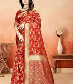 Red Woven Art Silk Saree With Blouse