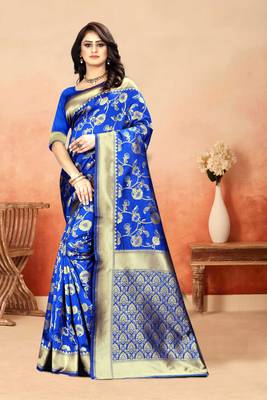 Royal Blue Woven Art Silk Saree With Blouse 5