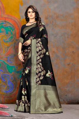 Black Woven Art Silk Saree With Blouse 4