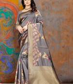 Grey Woven Kanjivaram Silk Saree With Blouse