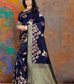 Navy Blue Woven Art Silk Saree With Blouse