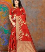 Red Woven Art Silk Saree With Blouse
