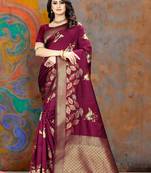 Wine Woven Art Silk Saree With Blouse