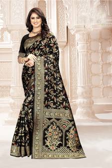 Black Woven Art Silk Saree With Blouse