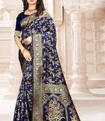 Navy Blue Woven Art Silk Saree With Blouse
