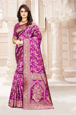 Purple Woven Art Silk Saree With Blouse 5