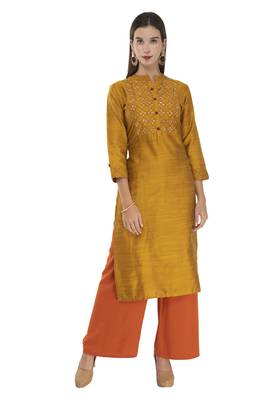 Womens Printed Straight Polly Silk Kurta 1
