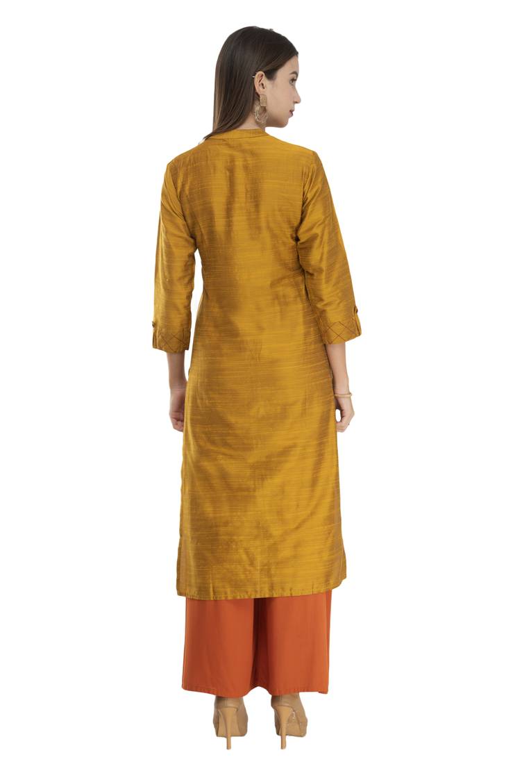 Womens Printed Straight Polly Silk Kurta