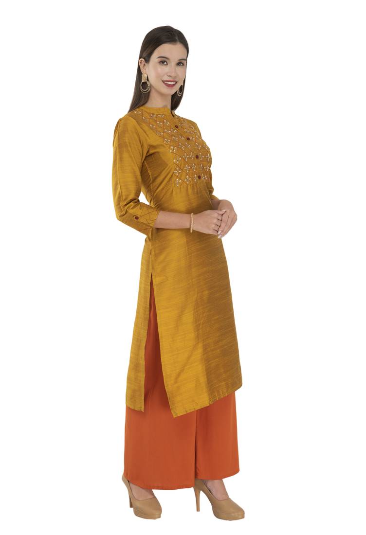 Womens Printed Straight Polly Silk Kurta