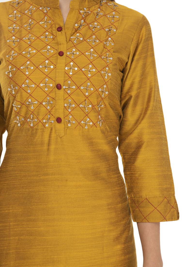 Womens Printed Straight Polly Silk Kurta