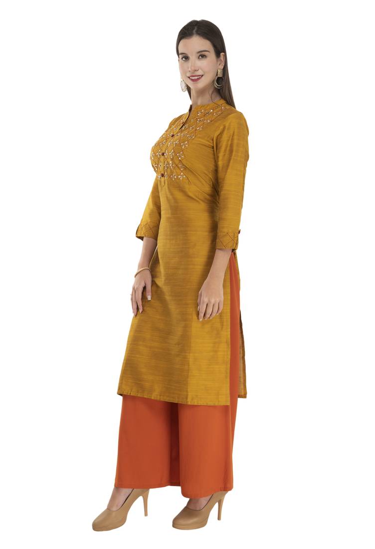 Womens Printed Straight Polly Silk Kurta