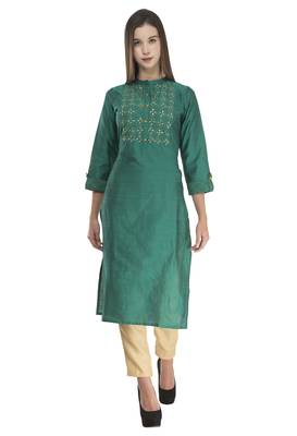 Womens Embroidered Straight Polly Silk Kurta 1