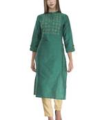 Womens Embroidered Straight Polly Silk Kurta