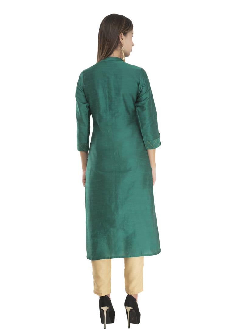 Womens Embroidered Straight Polly Silk Kurta