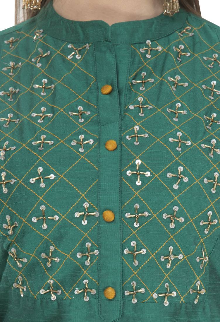 Womens Embroidered Straight Polly Silk Kurta