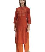 Womens Embroidered Straight Polly Silk Kurta