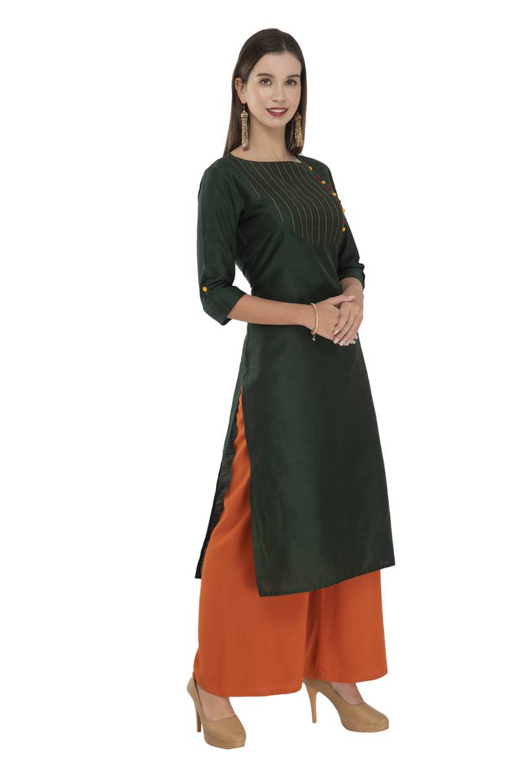 Womens Embroidered Straight Polly Silk Kurta