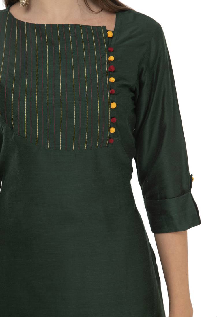 Womens Embroidered Straight Polly Silk Kurta