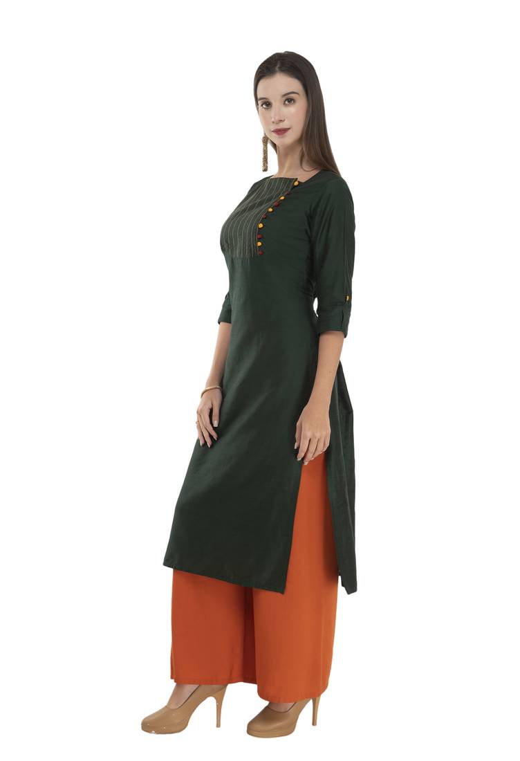 Womens Embroidered Straight Polly Silk Kurta