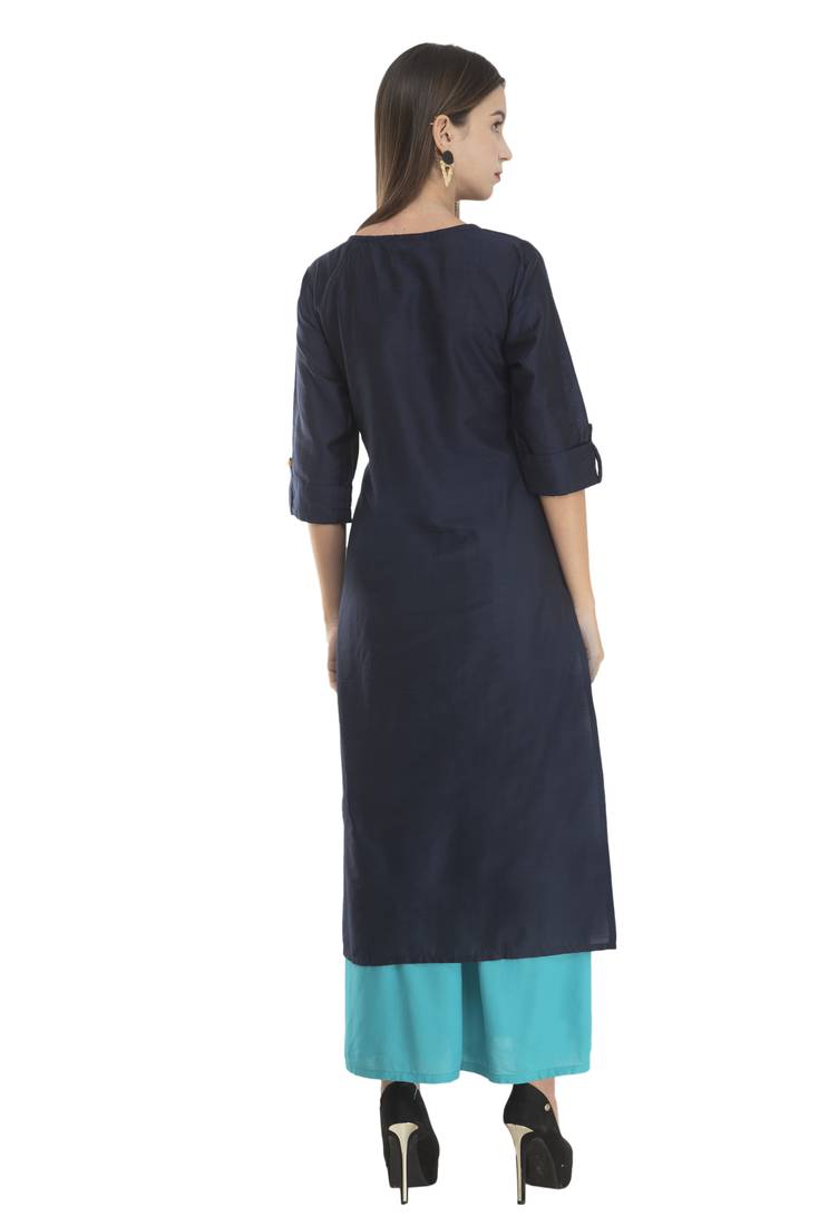 Womens Embroidered Straight Polly Silk Kurta