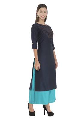 Womens Embroidered Straight Polly Silk Kurta 3