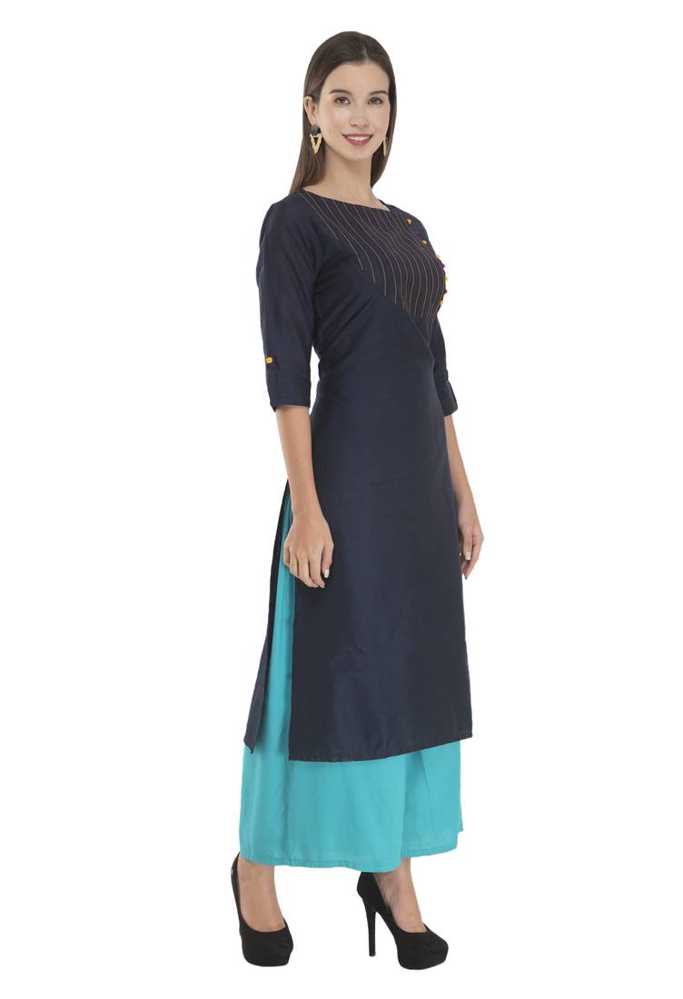 Womens Embroidered Straight Polly Silk Kurta