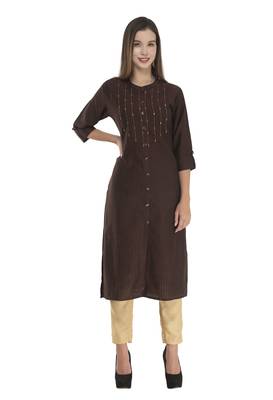 Womens Embroidered Straight Polly Silk Kurta 1