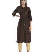 Womens Embroidered Straight Polly Silk Kurta