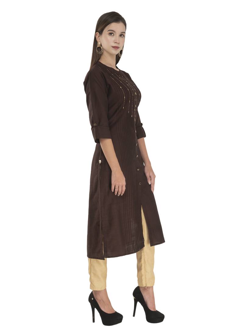 Womens Embroidered Straight Polly Silk Kurta