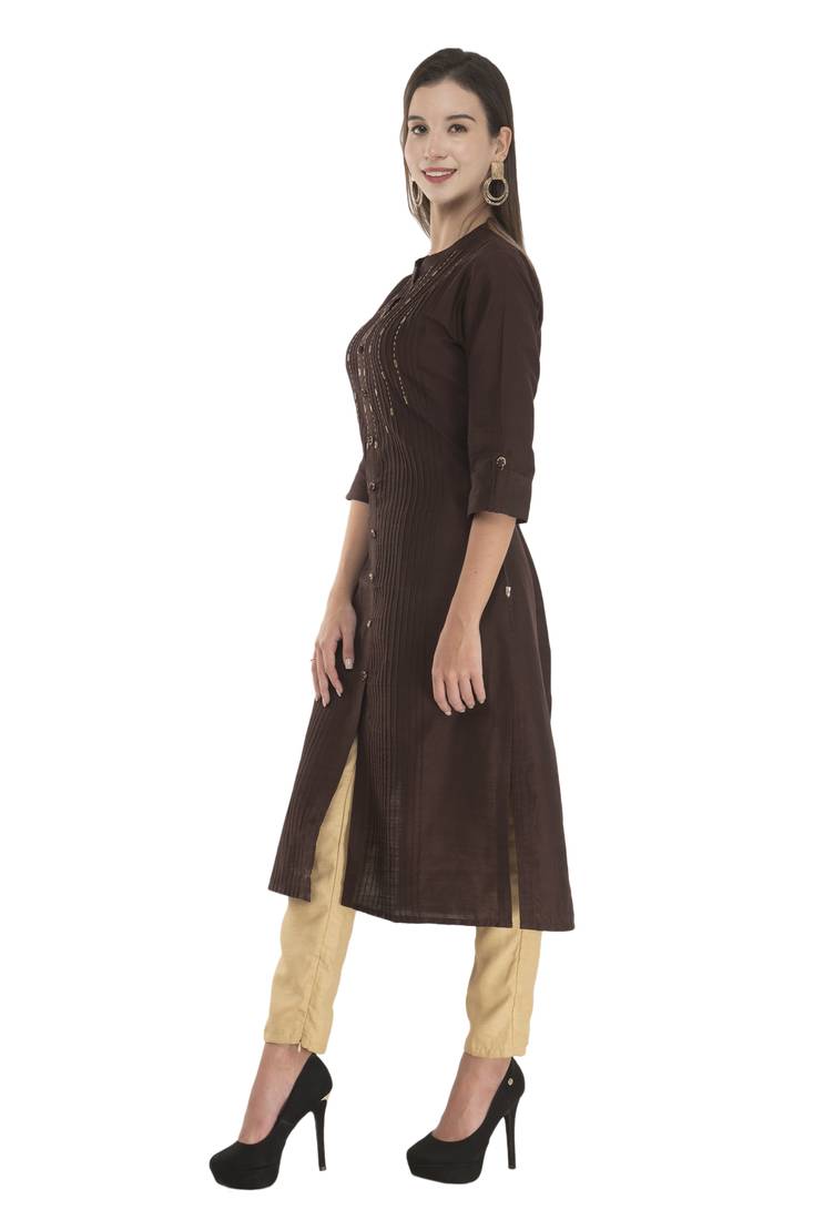 Womens Embroidered Straight Polly Silk Kurta