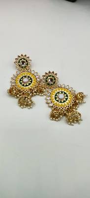 Multicoloured Contemporary Gold Plated Meenakari Jhumki Earrings 3