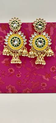 Multicoloured Contemporary Gold Plated Meenakari Jhumki Earrings 1