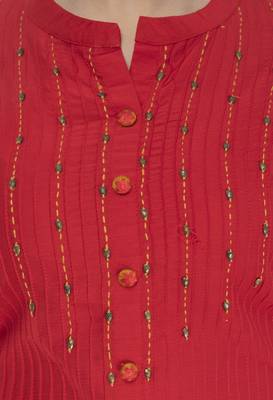 Womens Embroidered Straight Polly Silk Kurta 4
