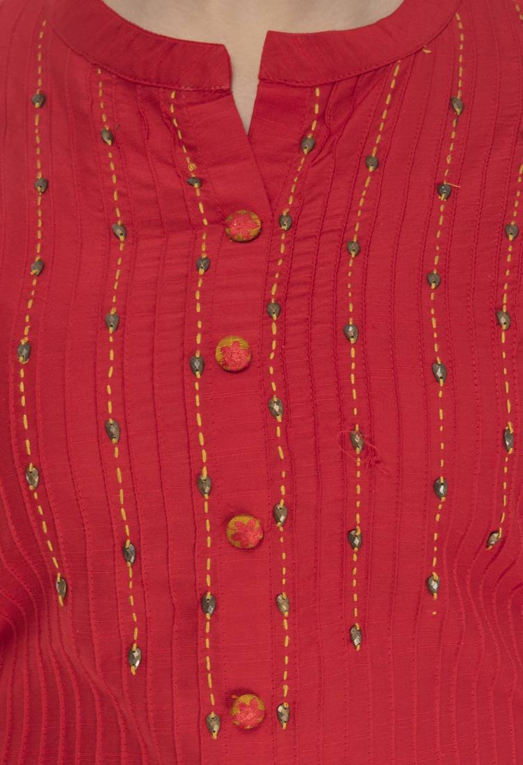 Womens Embroidered Straight Polly Silk Kurta