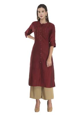 Womens Embroidered Straight Polly Silk Kurta 1